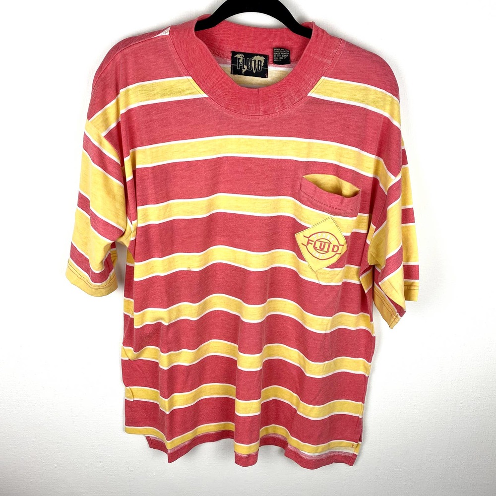 Vintage Stripped Fluid T-Shirt Size M Yellow and Pink